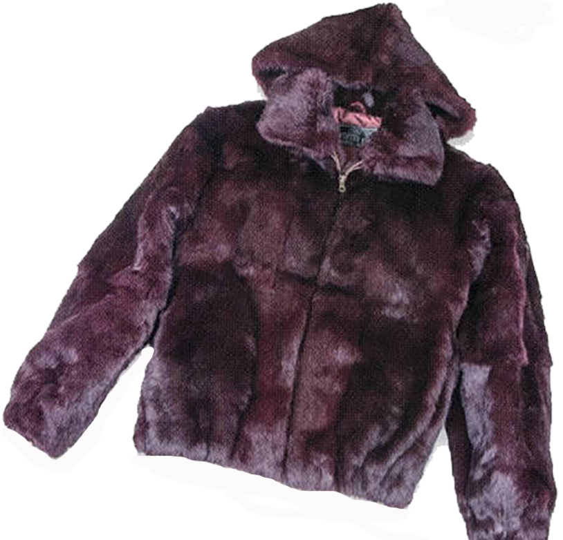 Winter Fur Men's Burgundy Full Skin Rabbit Jacket With Detachable Hood M05R02BUR.